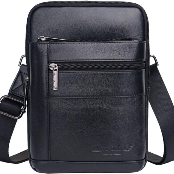 Small Leather Sling Shoulder Bag Messenger Pack for Men Women Outdoor Travel Bus